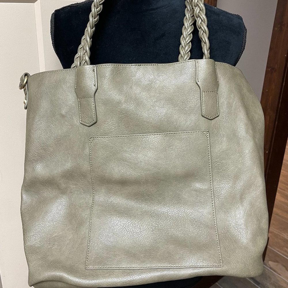 Sage Green Large Soft Leather purse with braided straps